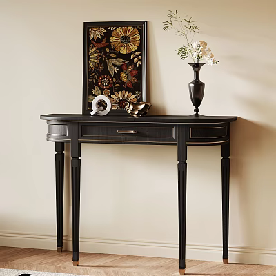 Black Console Table With Decorative Vase And Floral Wall Art 3d model