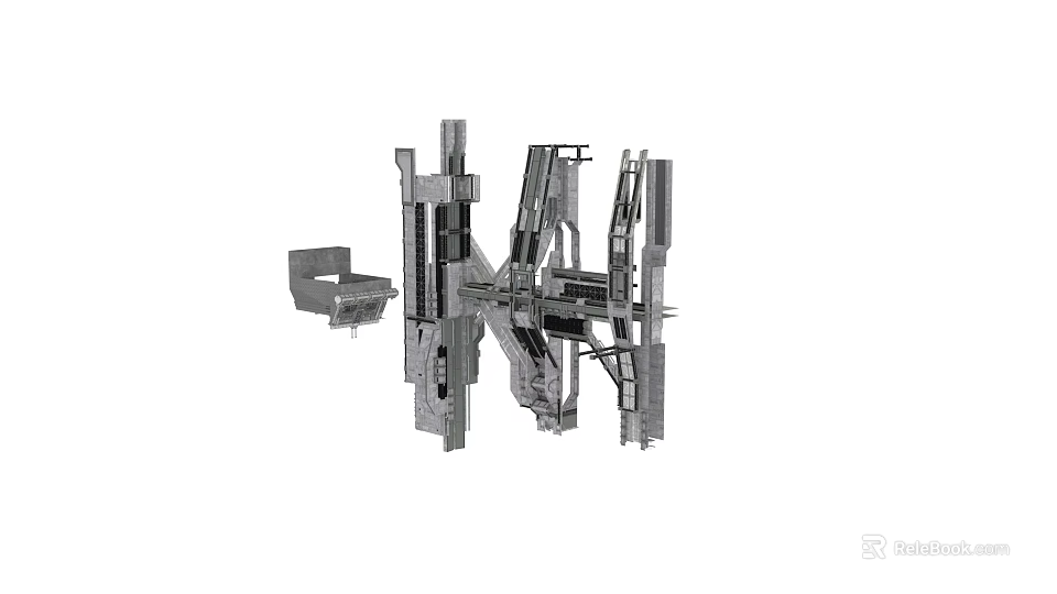 Industrial Intricate Metallic Mechanical Structure With Interconnected Beams And Frames 3d model 