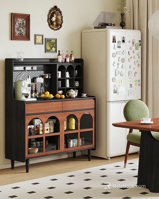 Vintage Wooden Sideboard Cabinet With Multifunctional Storage For Organizing Kitchen Tableware And Daily Drinks 3d model 