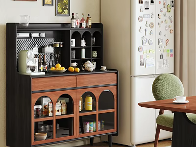 Vintage Wooden Sideboard Cabinet With Multifunctional Storage For Organizing Kitchen Tableware And Daily Drinks 3d model