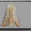 Elegant Feathered Robe With Golden Accents And Layered Decorative Fabric