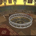 Classic Circular Furniture With White Carved Design Golden Center On Wooden Floor Red Rug