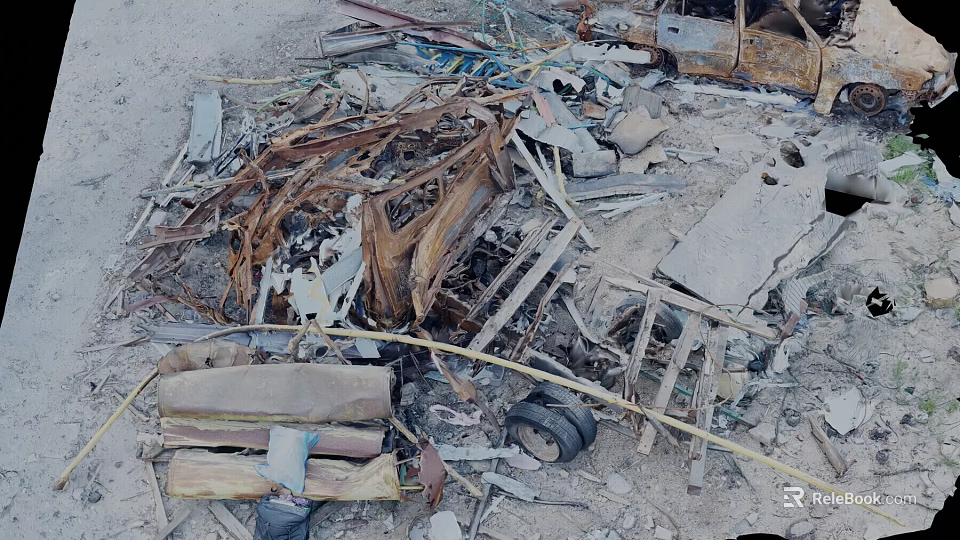 Pile of Construction Debris with Wooden Planks Metal Scrap and Rubble 3d model 