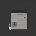 Two Story Small Shop Building With Light Colored Walls Dark Roof And Entrance Bags Buckets