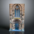 Gothic Historical Building Facade With Rose Window Arched Doorway And Carved Statues