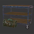 Rolling Three Tier Shelving Cart With Blue Frame Wooden Shelves And Toolbox