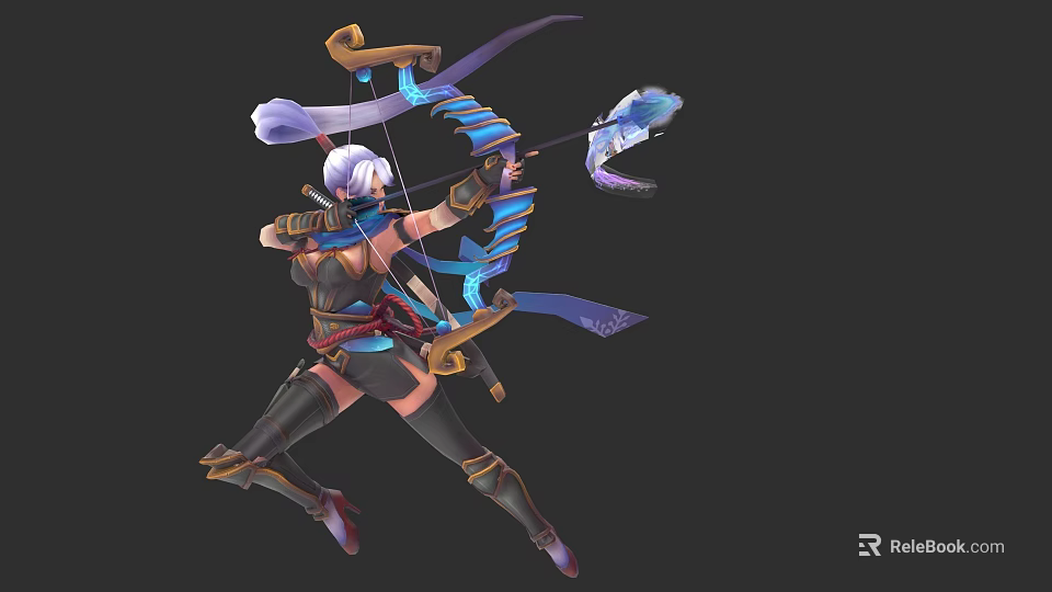 Game and Movie Character White Haired Archer With Blue Bow In Dynamic Pose 3d model 