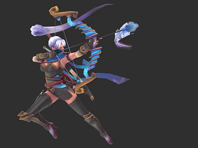 Game and Movie Character White Haired Archer With Blue Bow In Dynamic Pose 3d model