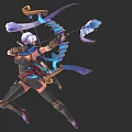 Game and Movie Character White Haired Archer With Blue Bow In Dynamic Pose