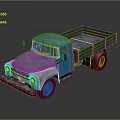 Blue Vintage Classic Truck With Wooden Cargo Bed And Retro Design