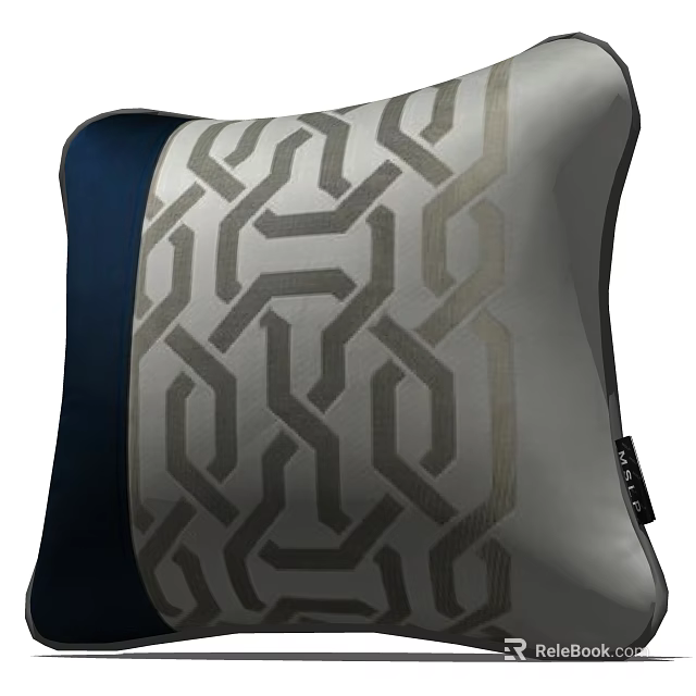 Silver And Navy Blue Two Tone Throw Pillow With Interlaced Geometric Pattern 3d model 