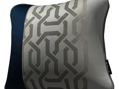 Silver And Navy Blue Two Tone Throw Pillow With Interlaced Geometric Pattern 3d model