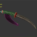 Curved Blade Weapon With Orange Black Striped Handle And Black Sheath