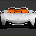 Silver Convertible Sports Car with Orange Seats and Sleek Aerodynamic Design
