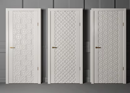 White solid wood door combination 3d model