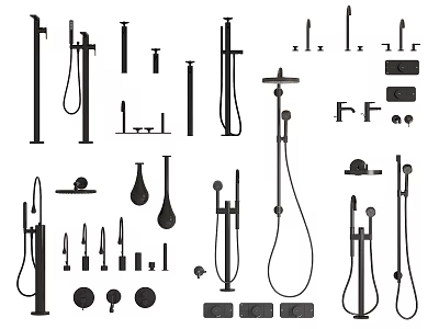 Assorted Shower Head Designs With Handheld Units Fixed Sprayers Hoses And Mounting Brackets 3d model