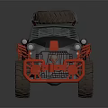 Off Road Vehicle With Large Tires Red Bumper And Spare Tire On Roof
