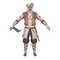 Male Character With Turban Brown Vest Arm Guards Waist Belt Sheath White Scarf And Sandals 3d model