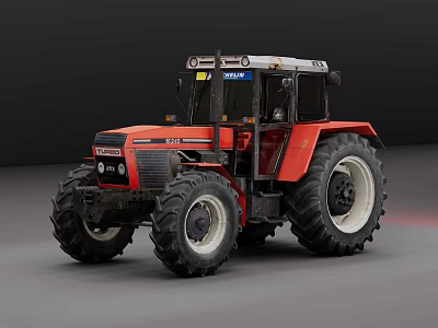 Sturdy Red Agricultural Tractor With Large Wheels And Enclosed Cab 3d model