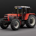 Sturdy Red Agricultural Tractor With Large Wheels And Enclosed Cab