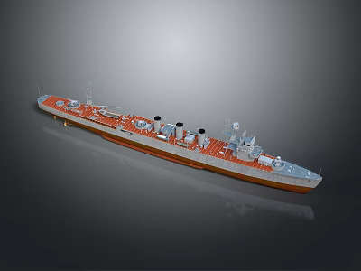 Warship Model With Red Bottom White Superstructure And Deck Equipment 3d model