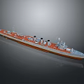 Warship Model With Red Bottom White Superstructure And Deck Equipment