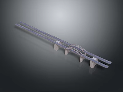 Bridge Structure With Parallel Tracks Curved Connection And Concrete Supports 3d model