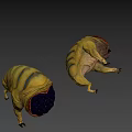 Yellow Green Creature With Open Cavity And Black Spheres Near Smaller Creature
