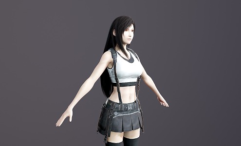 Final Fantasy Tifa with Skeleton Binding fbx has Tex Lights Eight Monkey Files Tifa Without Gloves 3d model