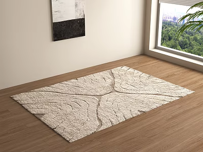 Light Colored Square Rug With Leaf Vein Texture On Wooden Floor By Window 3d model