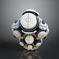 Futuristic Mechanical Sphere With White Blue Design And Glowing Circular Modules 3d model