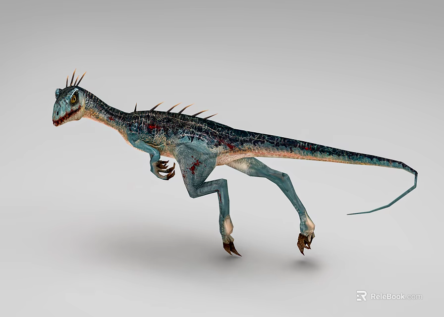 Reptile Dinosaur 3D Model With Spikes Long Tail Sharp Claws And Blue Red Skin 3d model 
