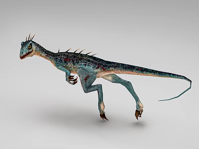 Reptile Dinosaur 3D Model With Spikes Long Tail Sharp Claws And Blue Red Skin 3d model