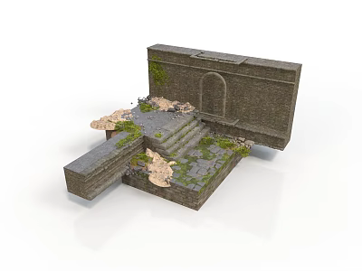 Ancient Stone Structure With Steps Archway Moss And Growing Mushrooms 3d model