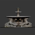 Decorative Garden Ornament Stone Fountain Featuring Mythical Creature Carvings On Circular Base