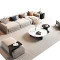 Modern Sofa And Coffee Table Set With Throw Pillows Blanket Round Marble Top And Ottoman