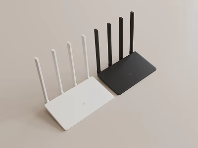 Office Electronics High Speed Wireless Router with Multiple Antennas White and Black Design 3d model