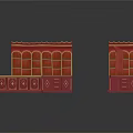 Red Traditional Wooden Furniture Set With Open Shelves Cabinets And Carved Countertop