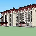Traditional Chinese Style Hotel Building With Red Decorations And Multi Story Structure