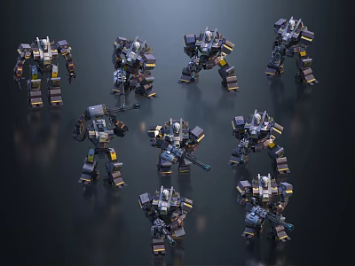 Robot Game And Movie Characters With Various Mechanical Designs And Poses 3d model