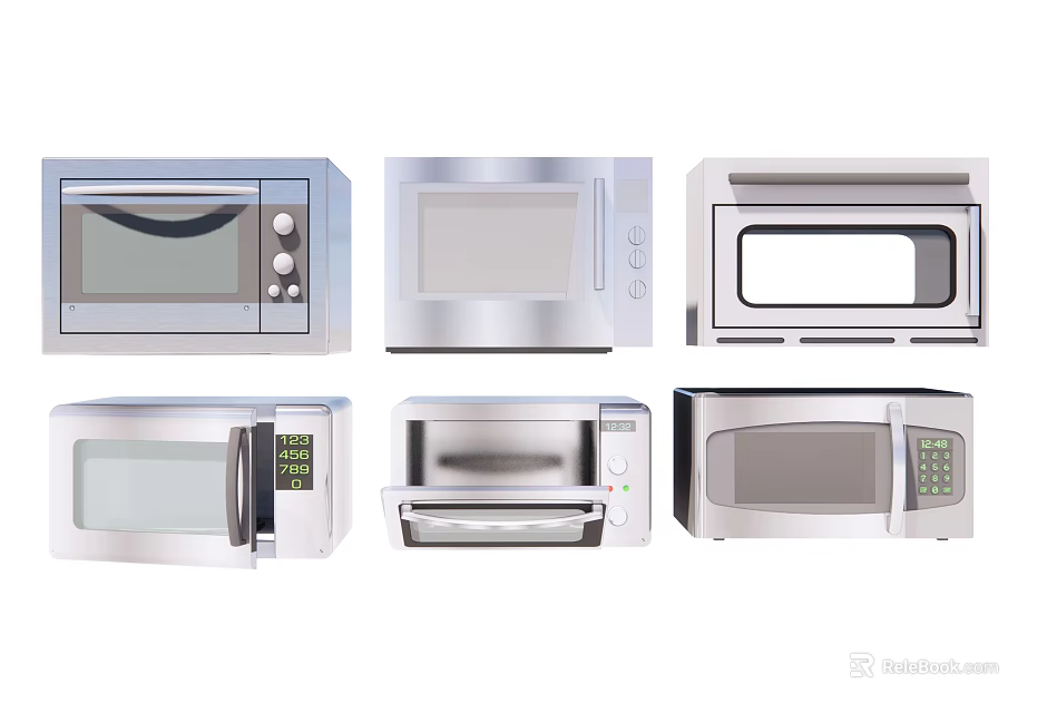 Diverse Kitchen Appliances Showcasing Various Modern Microwave Designs For Home Use 3d model