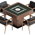 Square Mahjong Table With Green Surface And Wooden Frame And Four Black Seats
