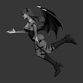 Mythical Female Character With Bat Wings And Horns In Dynamic Pose On Dark Background
