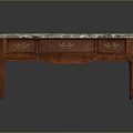 Vintage Red Wooden Console Table With Marble Top And Carved Drawer Details