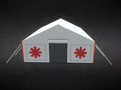 White Medical Tent With Red Cross Symbols On Sides And Front Door For Emergency Use 3d model