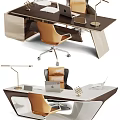 Modern Office Desk Setup With Ergonomic Chair Laptop Desk Lamp And Decorations
