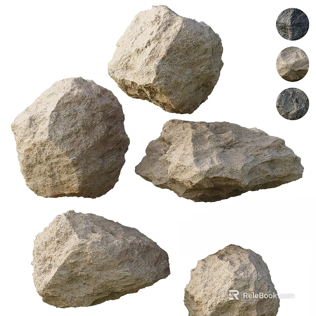 Natural Rough Stone And Solid Wood Materials For Interior Decor Projects 3d model 