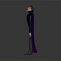 Cartoon Vampire Character In Black Suit With Purple Cape And Pointed Fangs