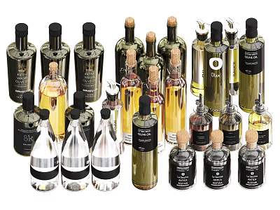 Collection of Different Wine Bottles and Glasses with Unique Labels and Designs 3d model