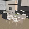Modern Kitchen Open Concept Dining Table Set With Light Wood Countertop And Chairs 3d model